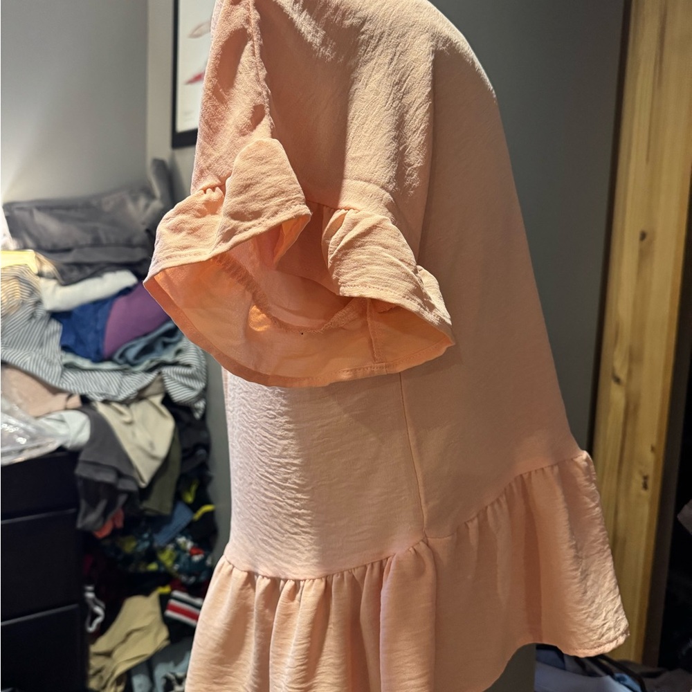 Chic Peach Ruffle Sleeve Blouse - Picture 2 of 3